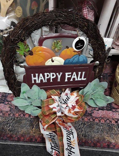 Wreath Grapevine W Happy Fall Sign - 2