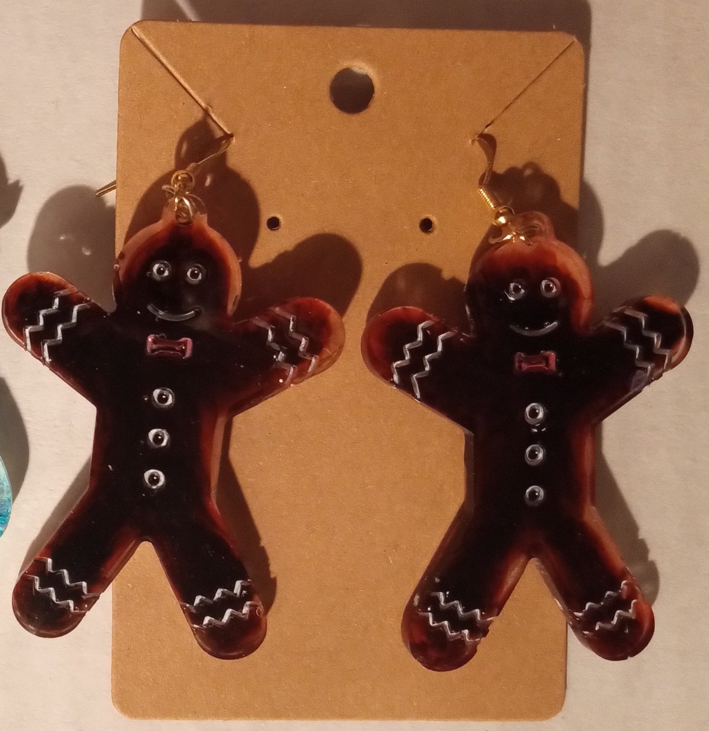 resin dark brown Gingerbread men earrings - 1