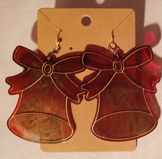 resin red gold Bell earrings - 1