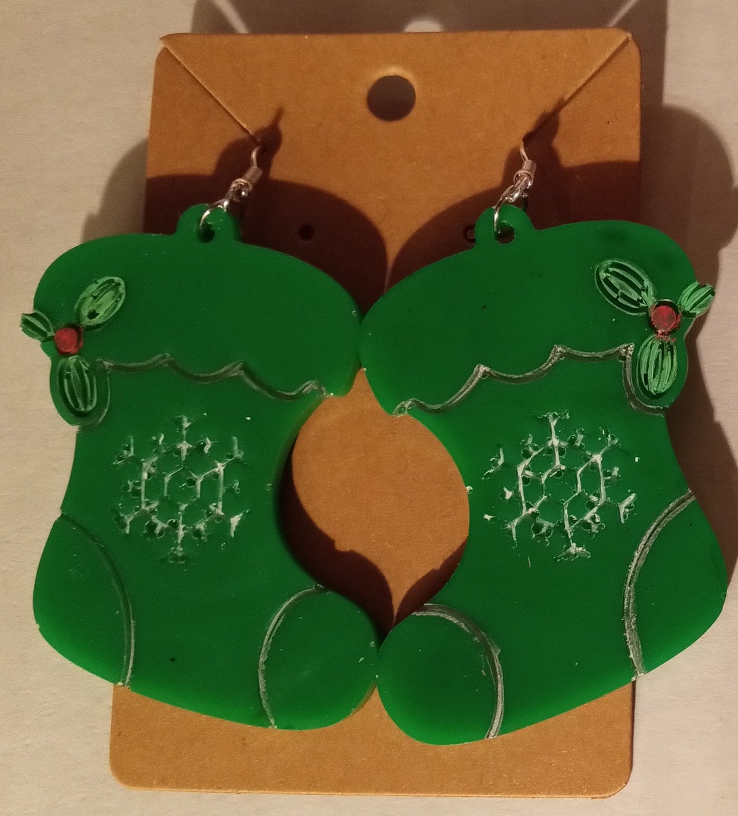 resin green Christmas stocking earrings - 1