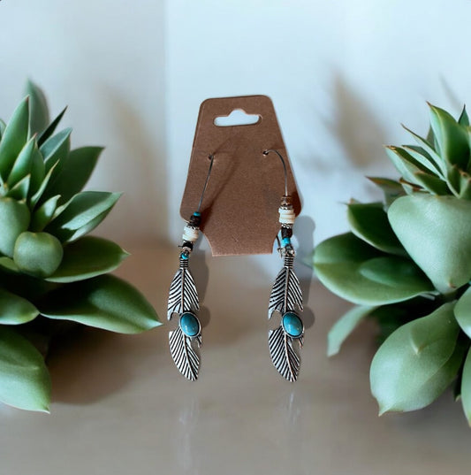 Boho Feather Turquoise Earrings - 1