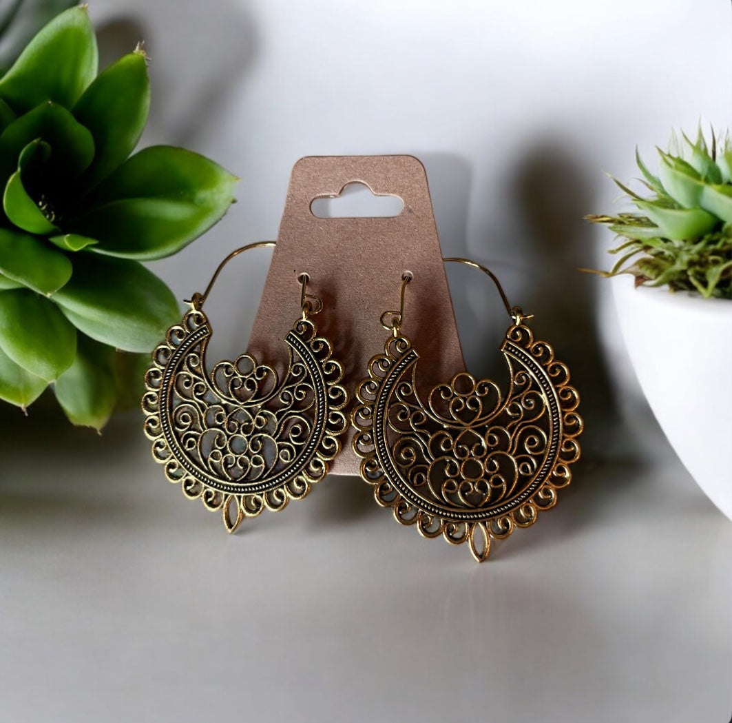 Boho Earrings Gold Full Mandala  - 1