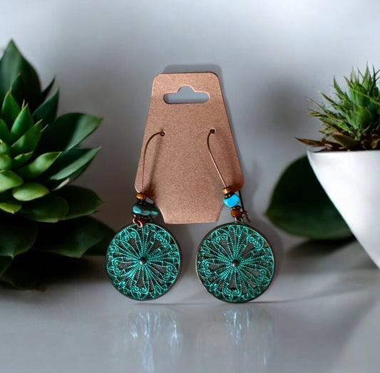 Boho Turquoise Medallion Earrings   - 1