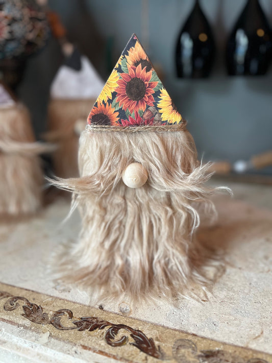 Fall Orange Sunflower Wooden Gnome  - 1