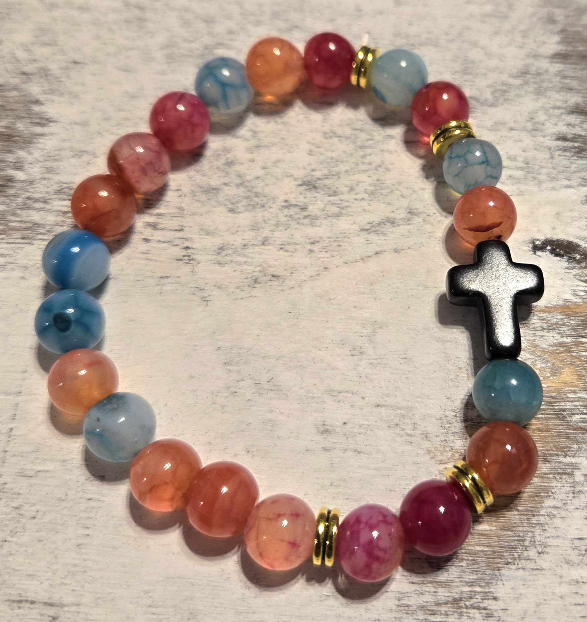 Colorful Stone Bracelet with Cross - 1