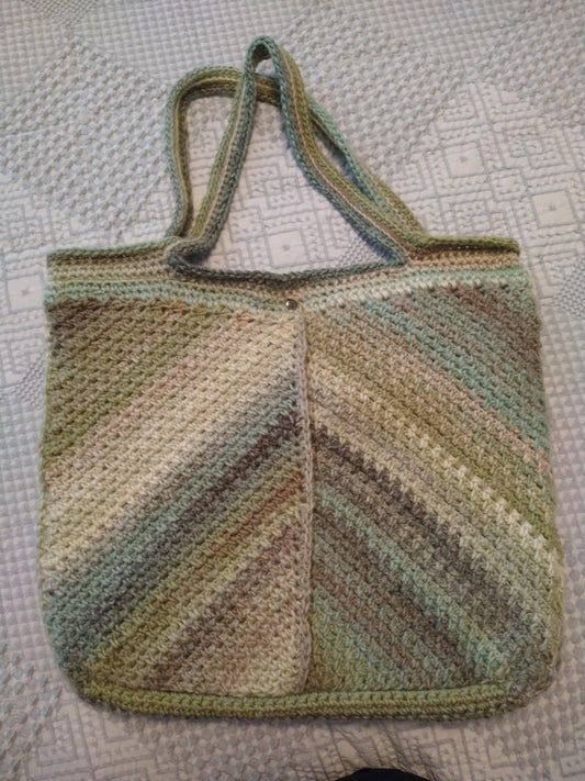 Tote bag crochet green & brown e - 1