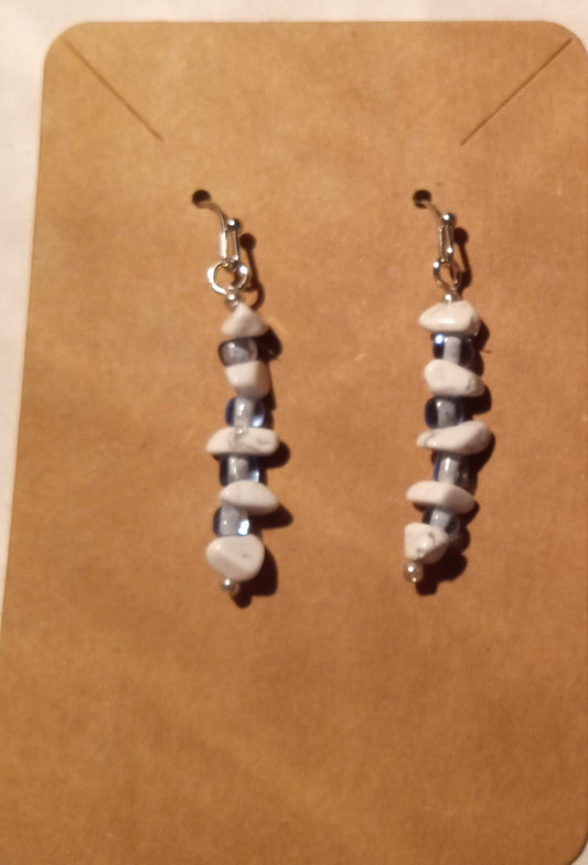 white Gemstones & blue beads earrings - 1