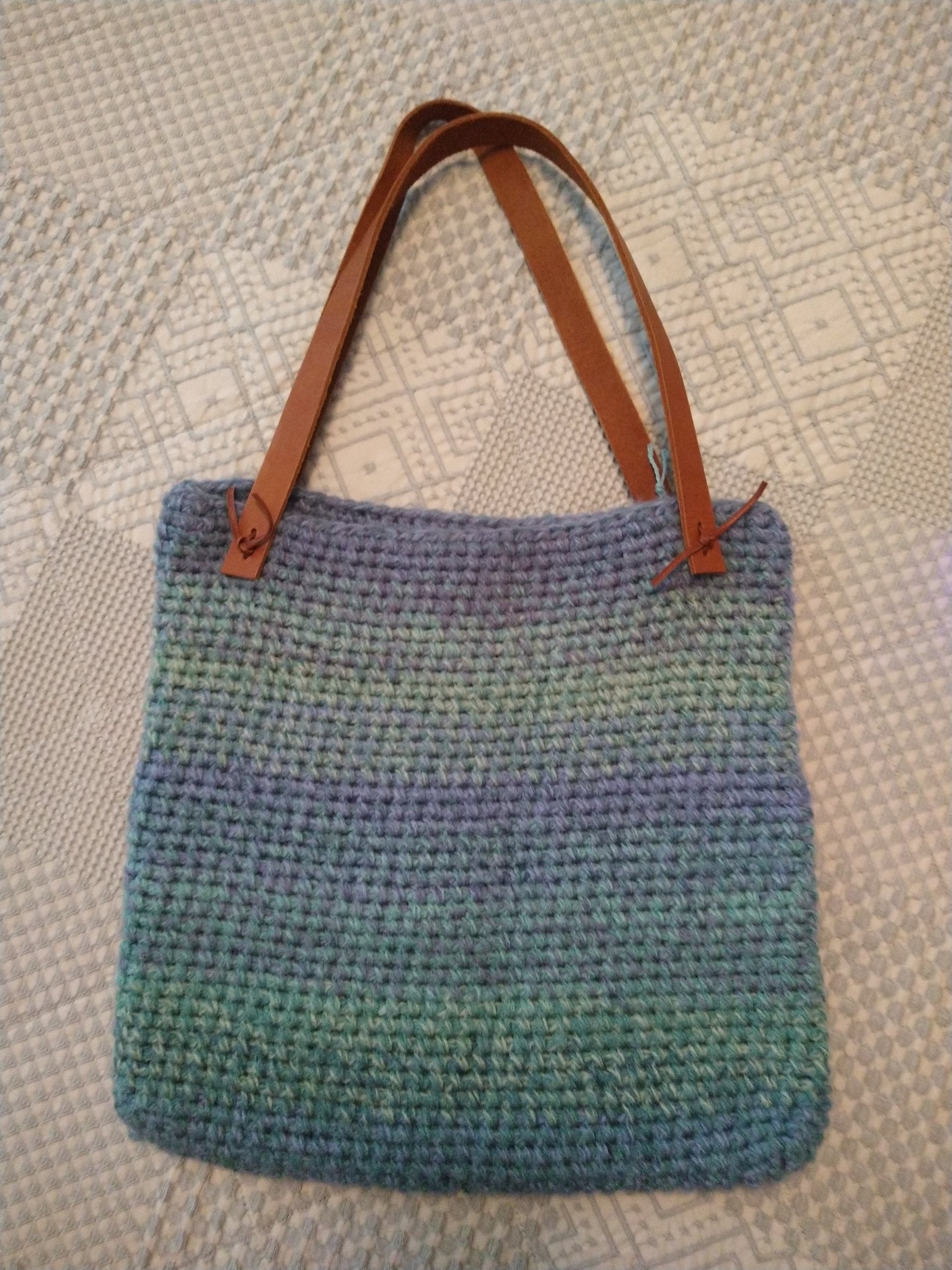 Tote bag crochet blue/green f - 1