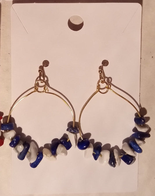 white & blue Gemstones large hoop earrings - 1