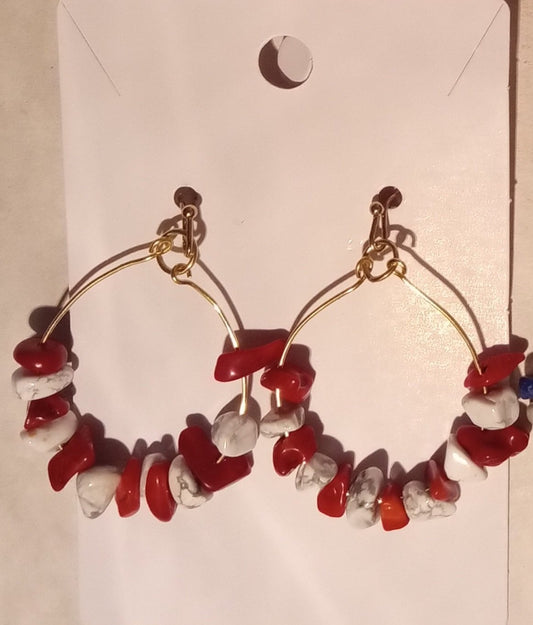 red & white Gemstones large hoop earrings - 1