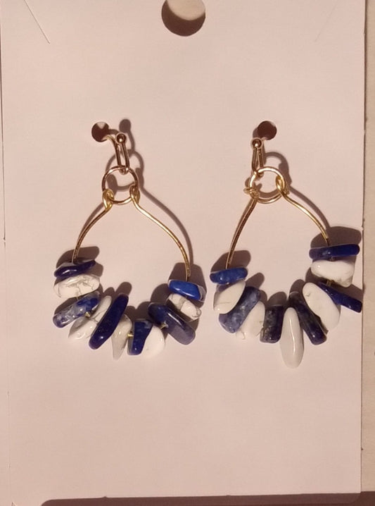 blue & white Gemstones small hoop earrings - 1