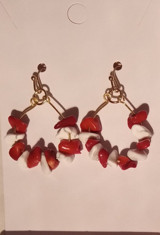 red & white Gemstones small hoop earrings - 1