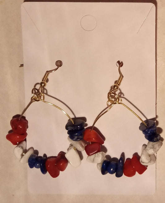 double red, white, blue Gemstones large hoop earrings - 1