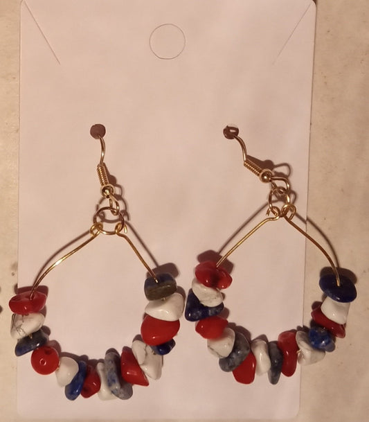 red, white, blue Gemstones large hoop earrings - 1