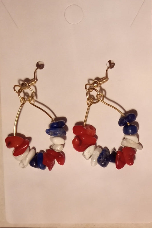 double red, white, blue Gemstones small hoop earrings - 1