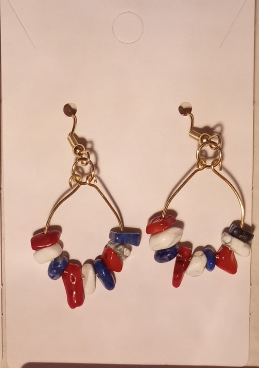 red, white, blue Gemstones small hoop earrings - 1