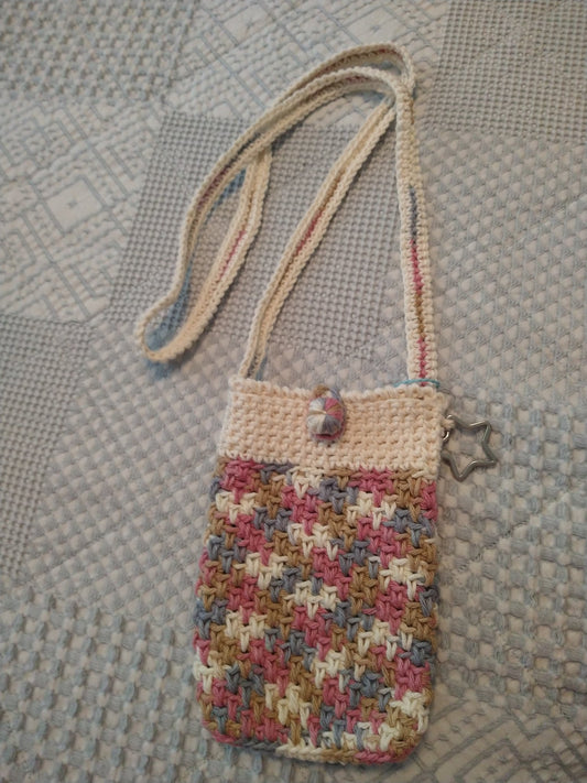 Cell phone bag crochet multi color a - 1