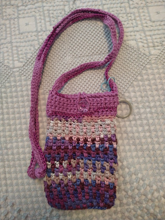 Cell phone bag crochet purple multi color b - 1