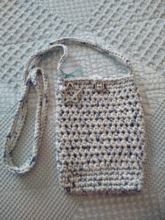 Cellphone crochet bag gray navy c - 1