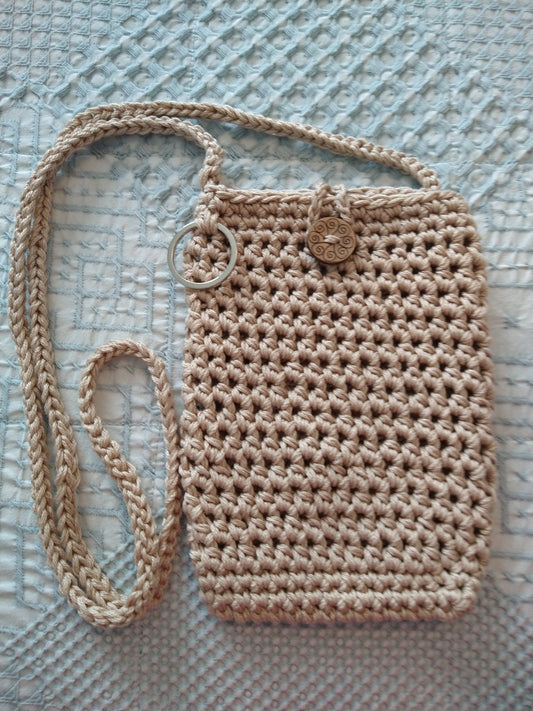 Cellphone crochet bag tan d - 1