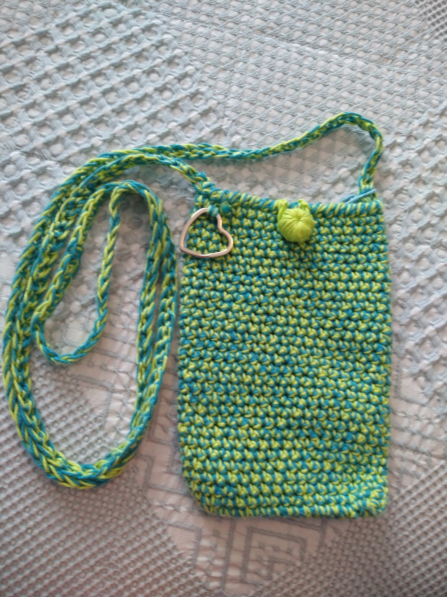 Cellphone crochet bag blue &lime green e - 1