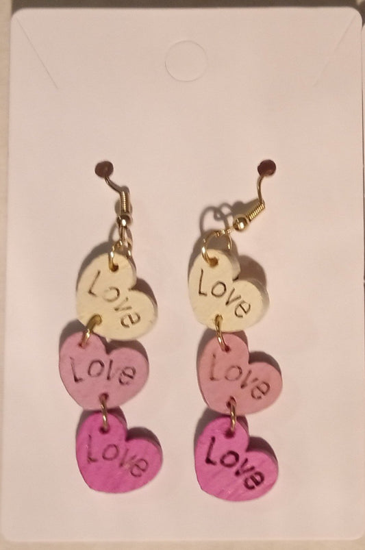 white, pinks Wooden hearts earrings - 1