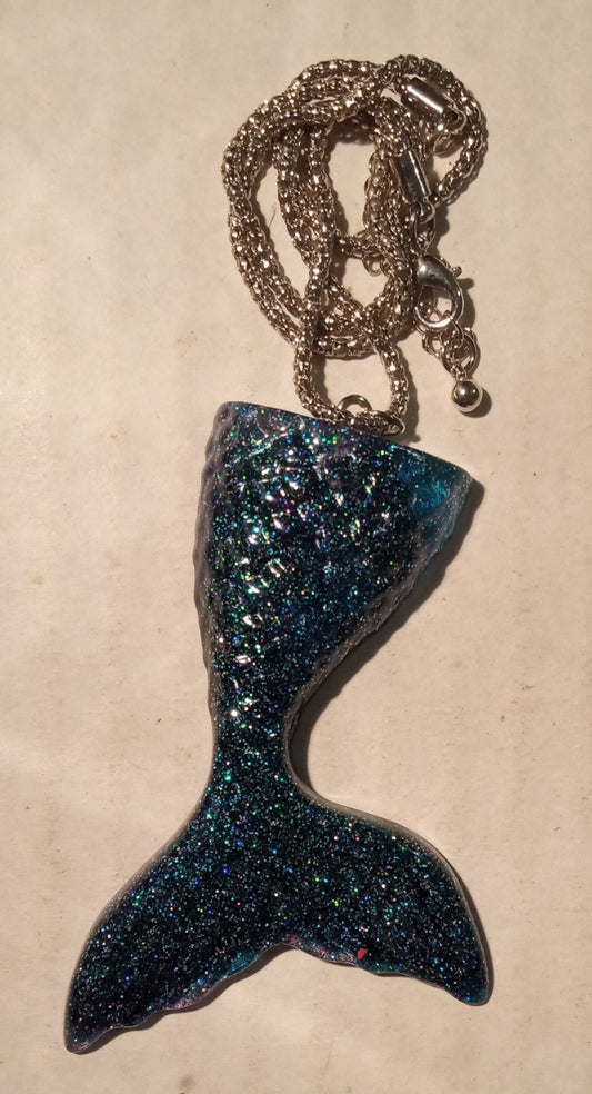 resin teal Mermaid tail necklace - 1