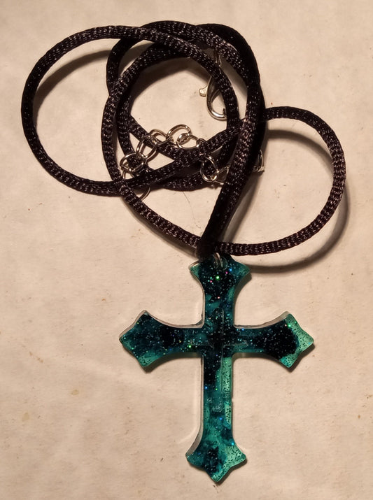 resin teal Cross necklace - 1