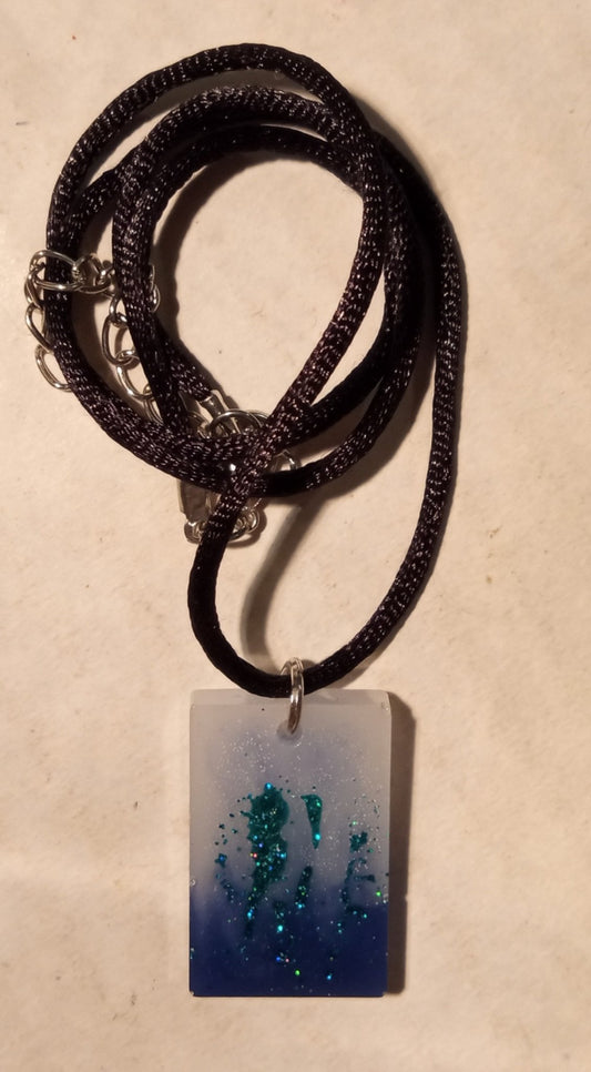 resin blue & white Rectangle with teal necklace - 1