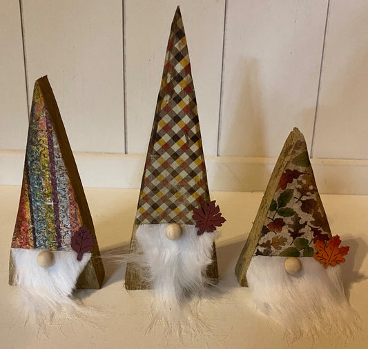 Set of Three Fall Wooden Gnomes - 1