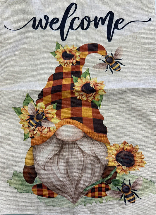 Welcome Gnome Burlap Flag - 1