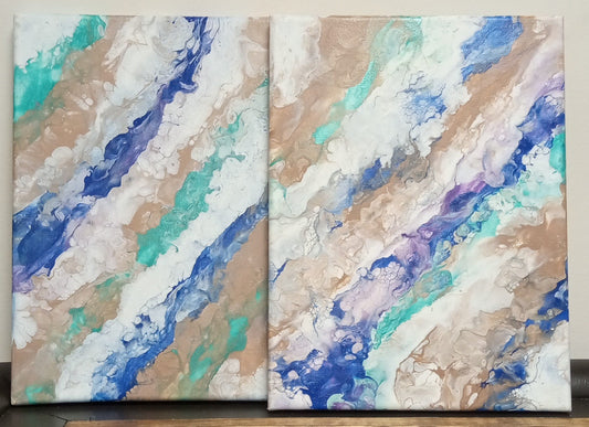 Teal, blue, brown pour painting set - 1