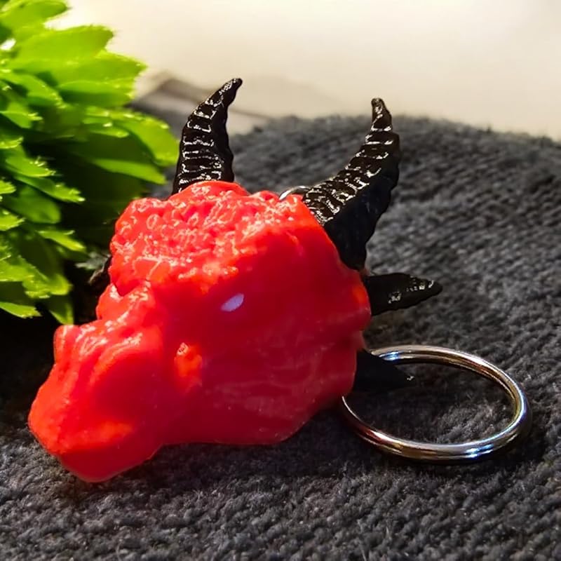 Dragon Head Keychain, Red and Black, 2 Inches Wide - 1