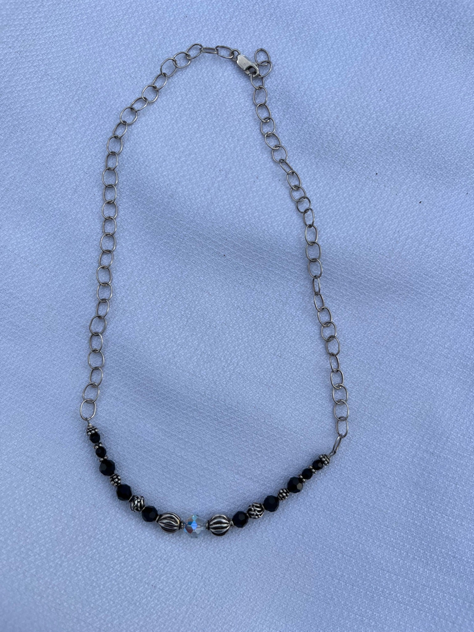 Necklace made with crystals, sterling silver beads and spacers with sterling silver chain - 1