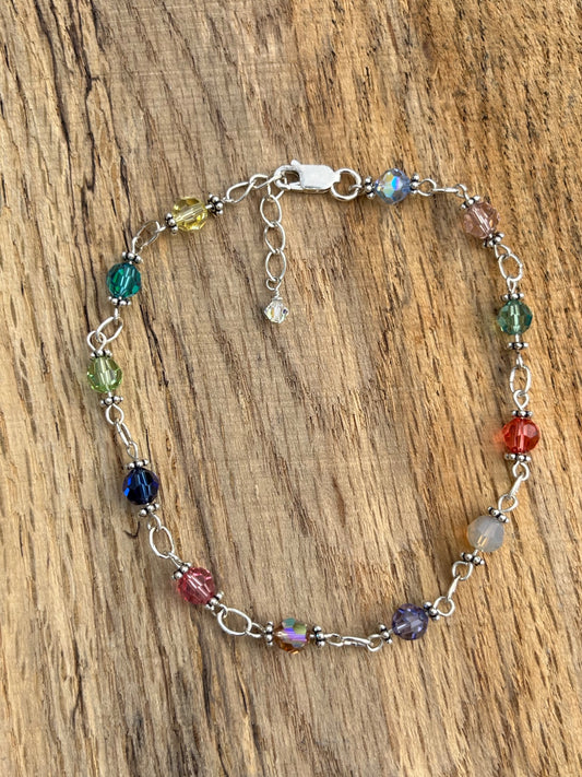 Anklet, multicolored made with crystals and sterling silver - 1