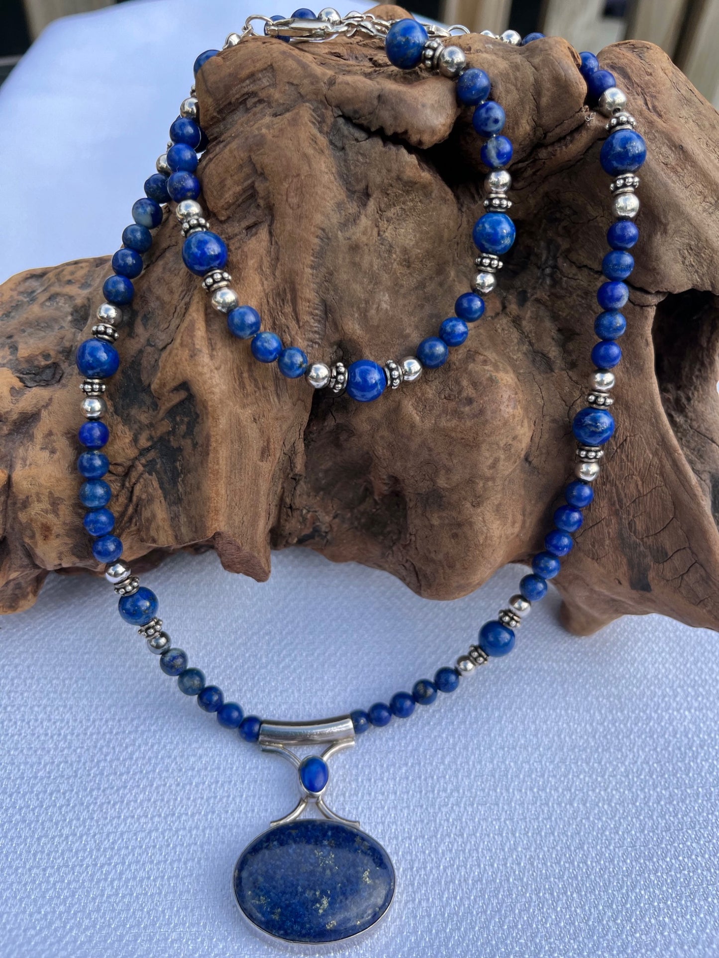 Blue Lapis, Sterling Silver Pendant and Bracelet Set - 3