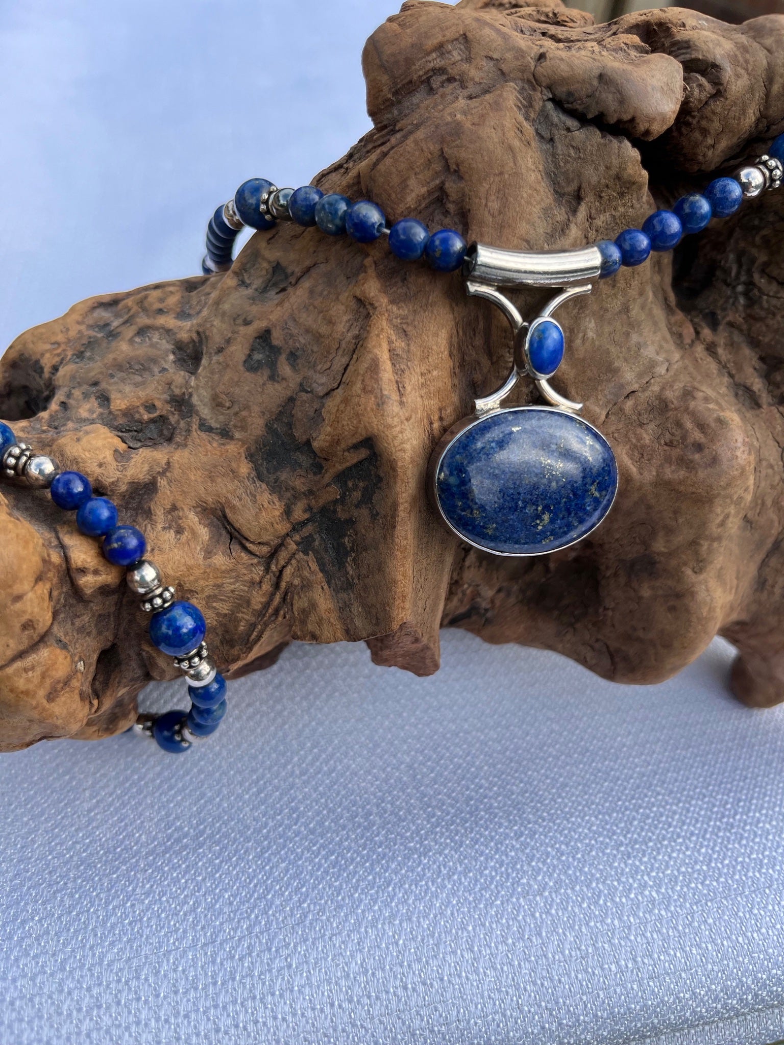 Blue Lapis, Sterling Silver Pendant and Bracelet Set - 2