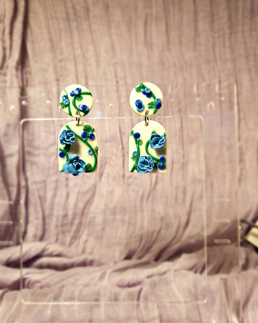 Blue Floral W/Vine Earrings - 1