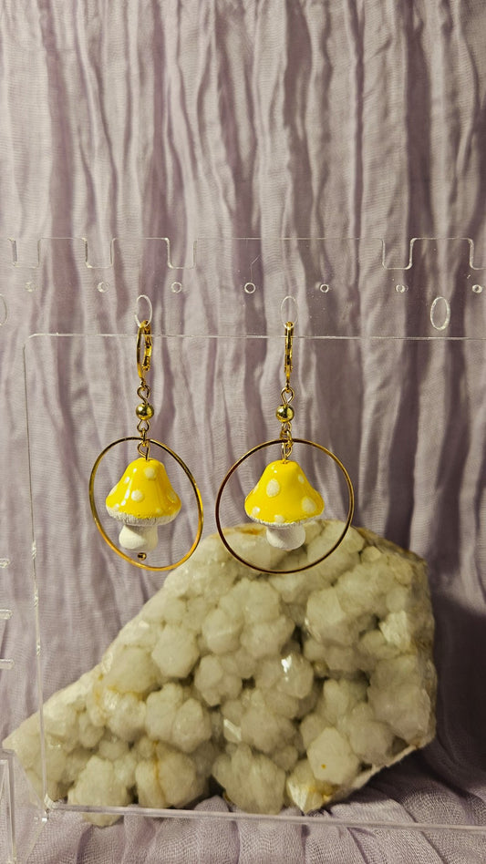 Mushroom - Yellow Hoop Earrings - 1