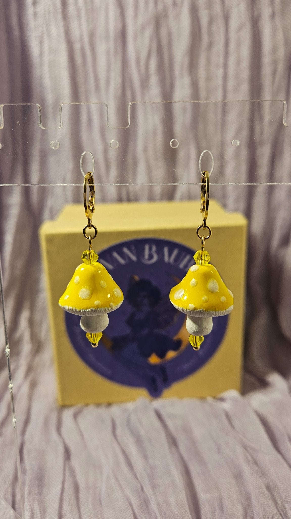 Mushroom - Yellow w/Glass Bead Earrings - 1