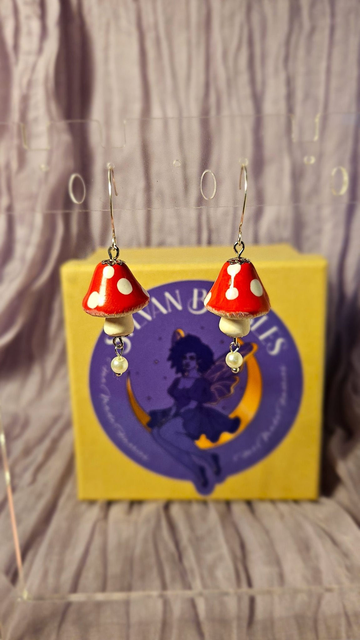 Mushroom- Red w/Pearl Earrings - 1