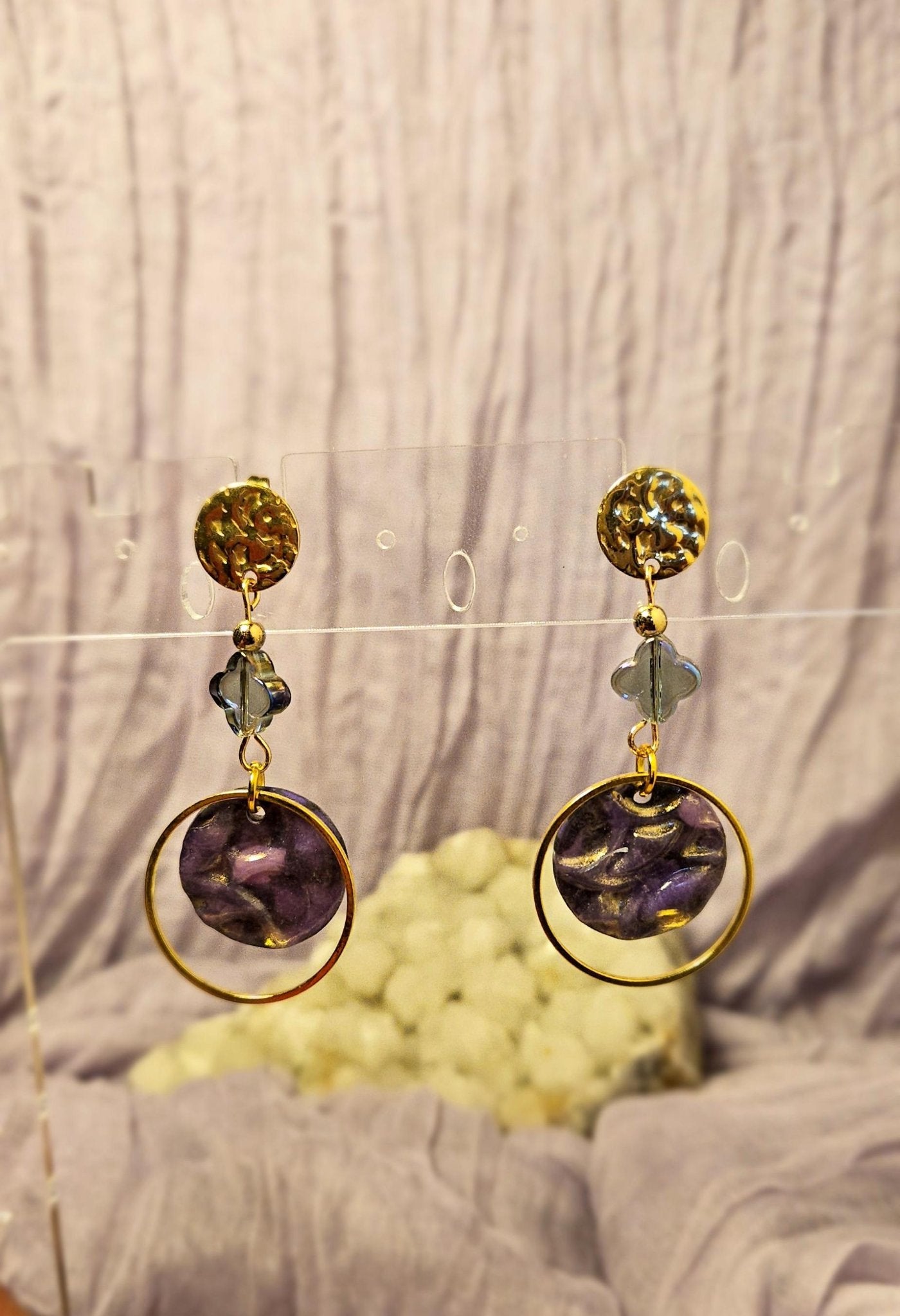 Lilac W/Gold Dust Drop Earrings - 1