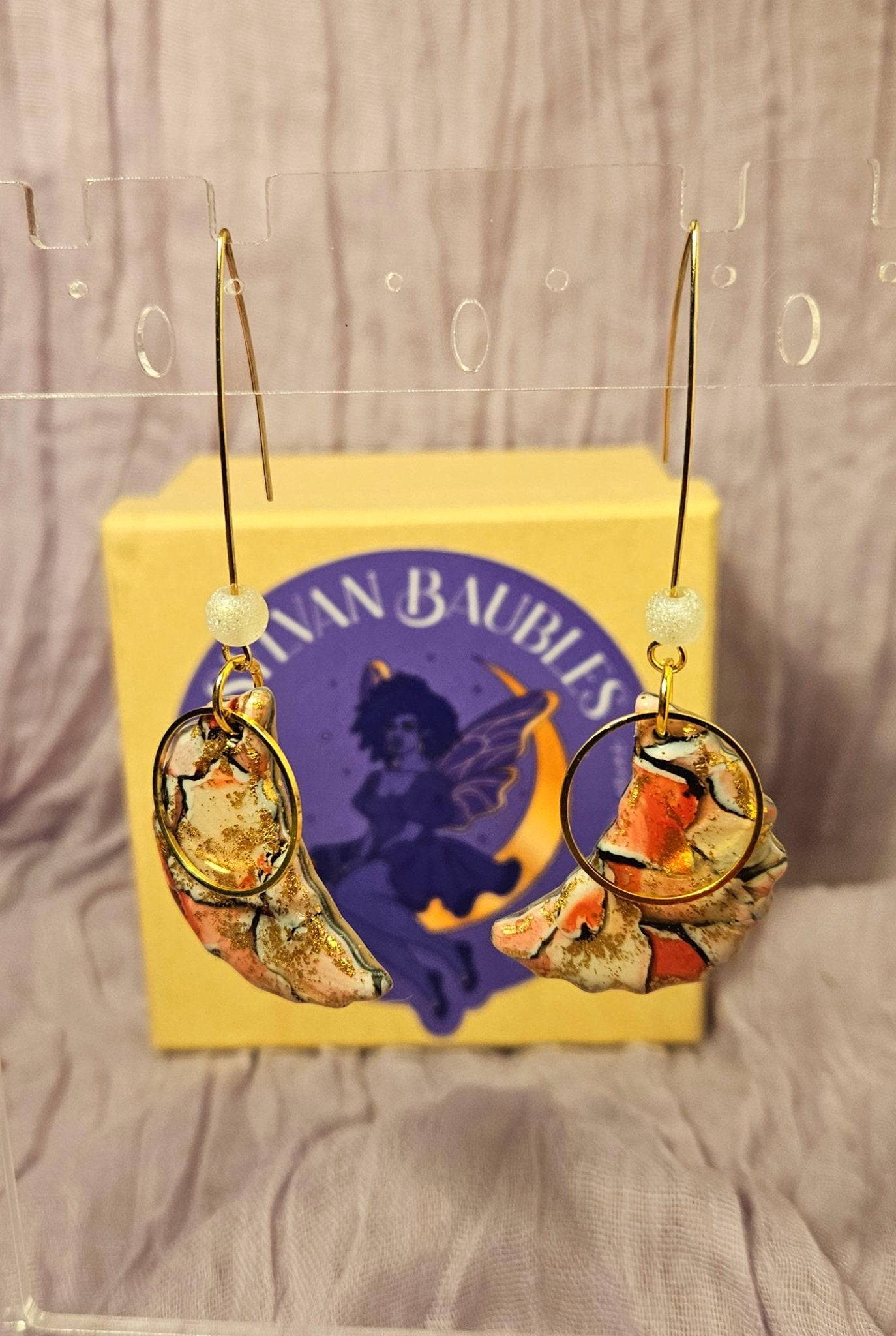 Moon Drop - Pink Watercolor Earrings - 1