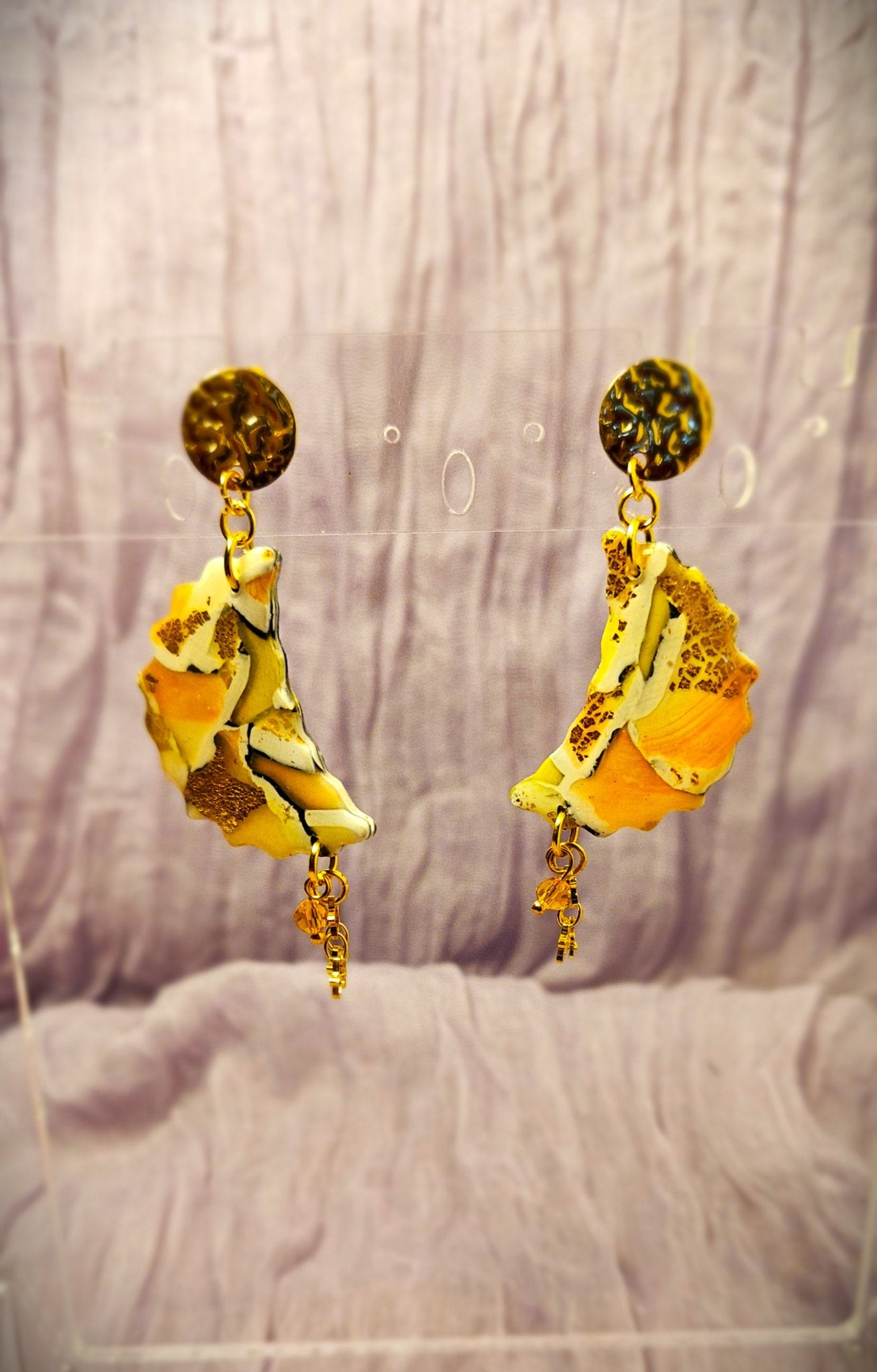 Crescent Moon- Watercolor Peach Earrings - 1