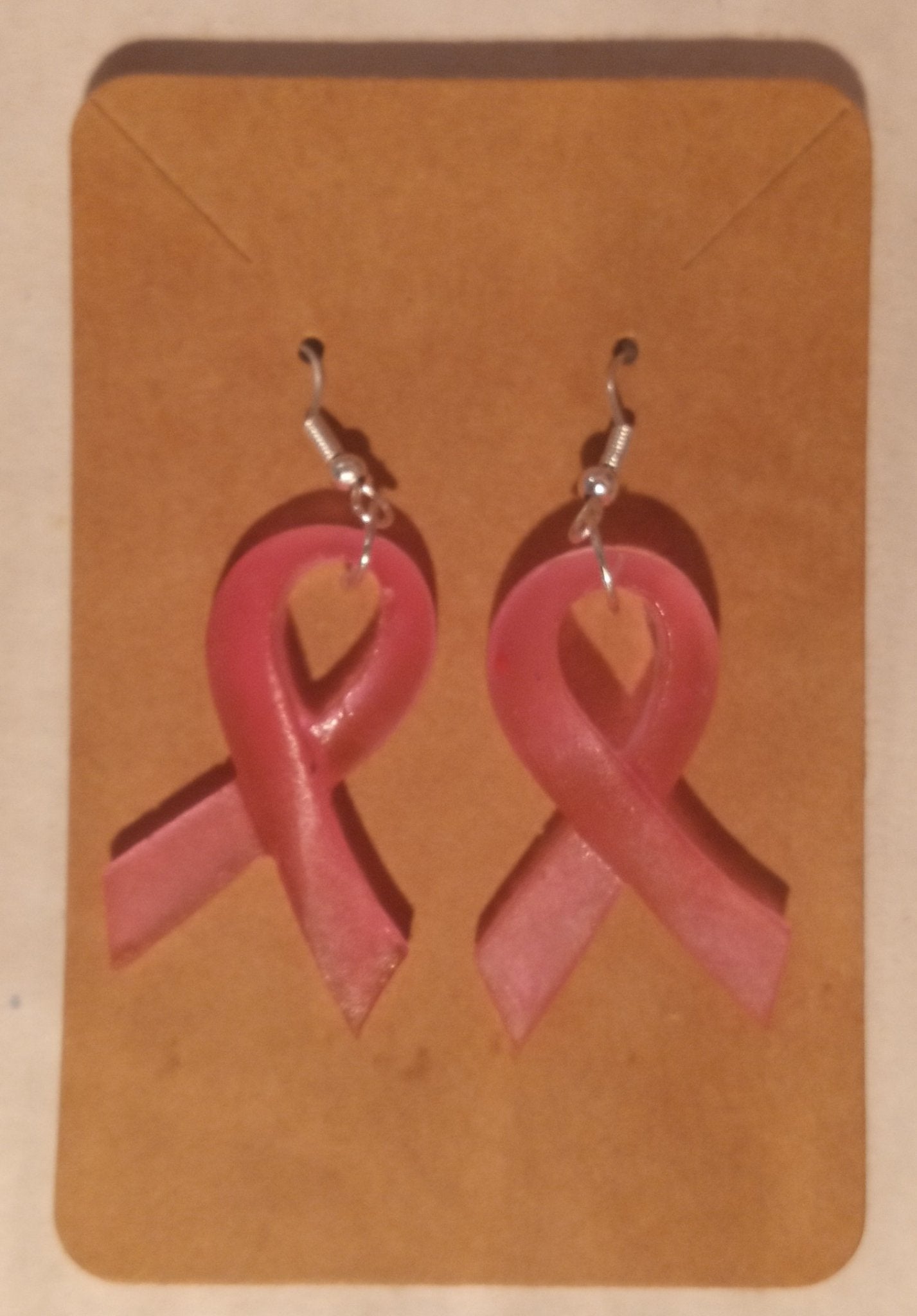 resin pink Awareness ribbon earrings  - 1