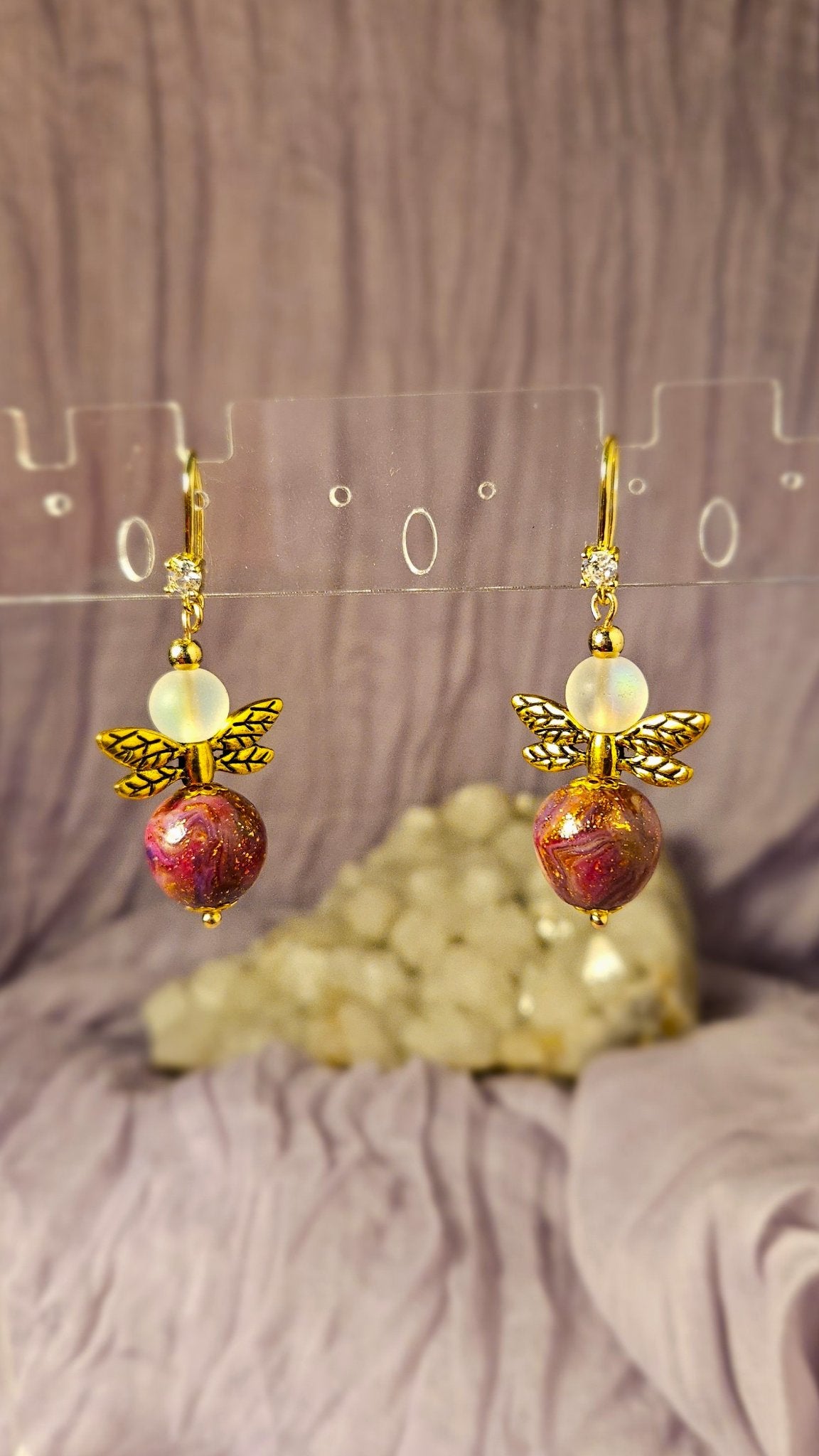 Fairy Bead- Purple Marble Earrings - 1