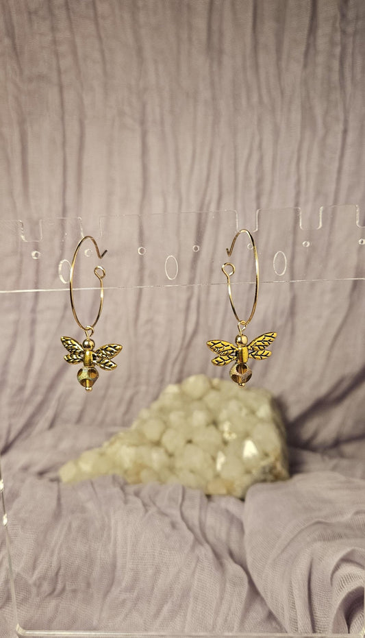 Golden Bee Hoops Earrings - 1