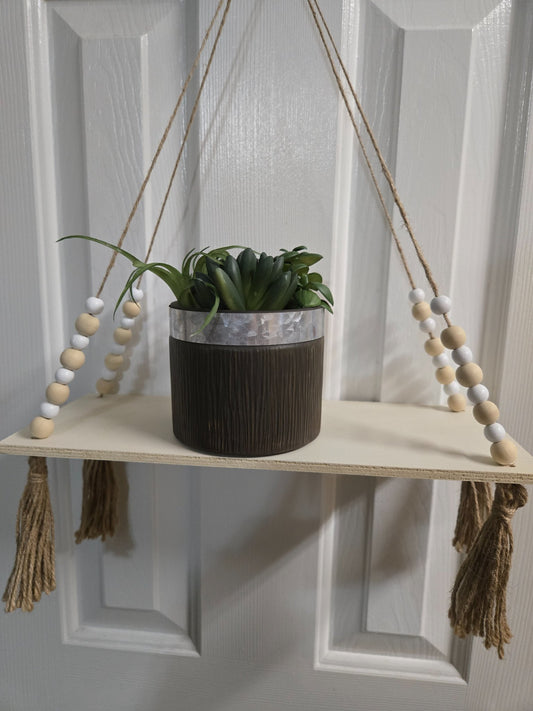 Macrame Shelf - Natural with Beads - 1