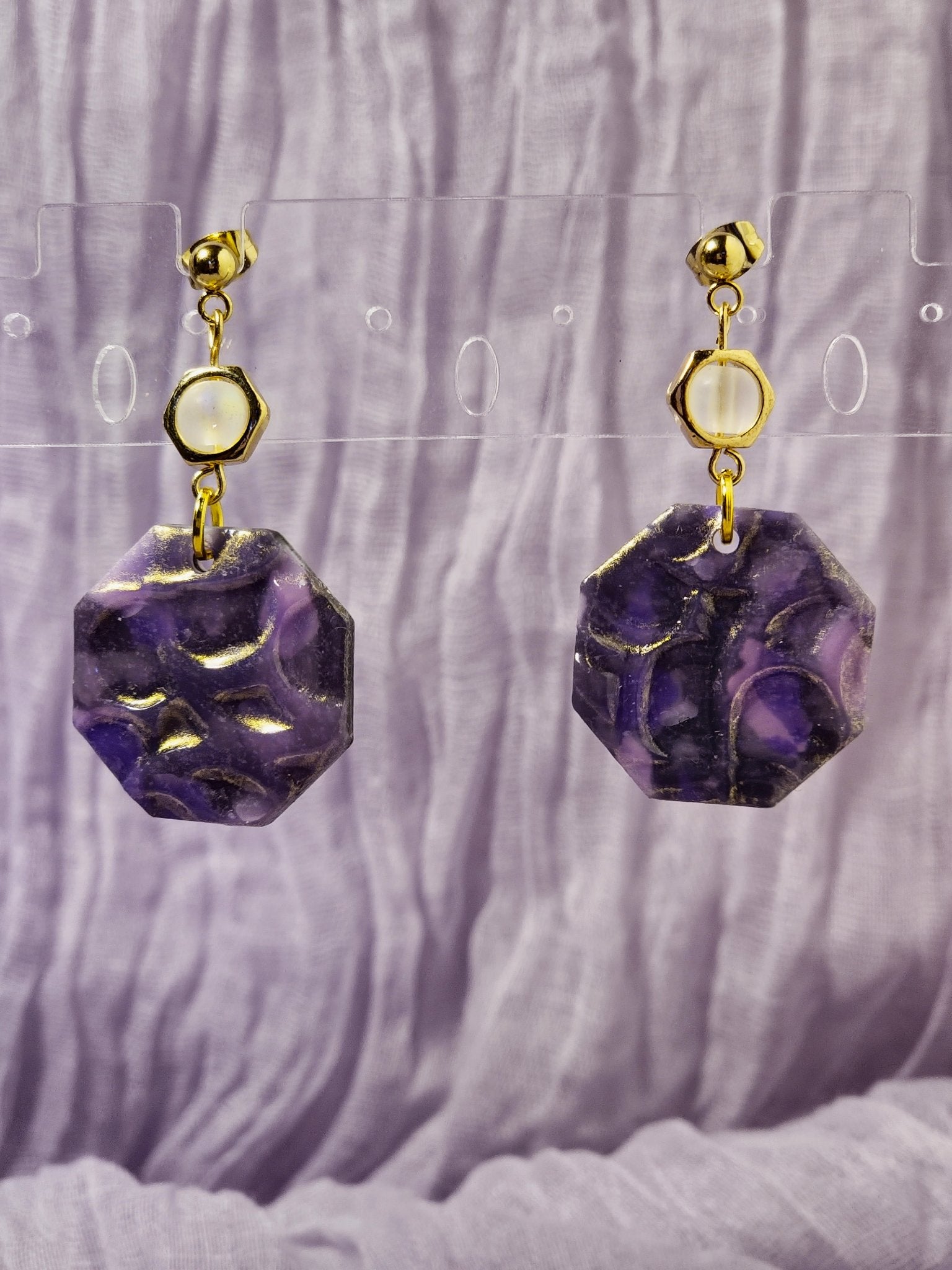 Octagon- Purple Gold Dust Earrings - 1