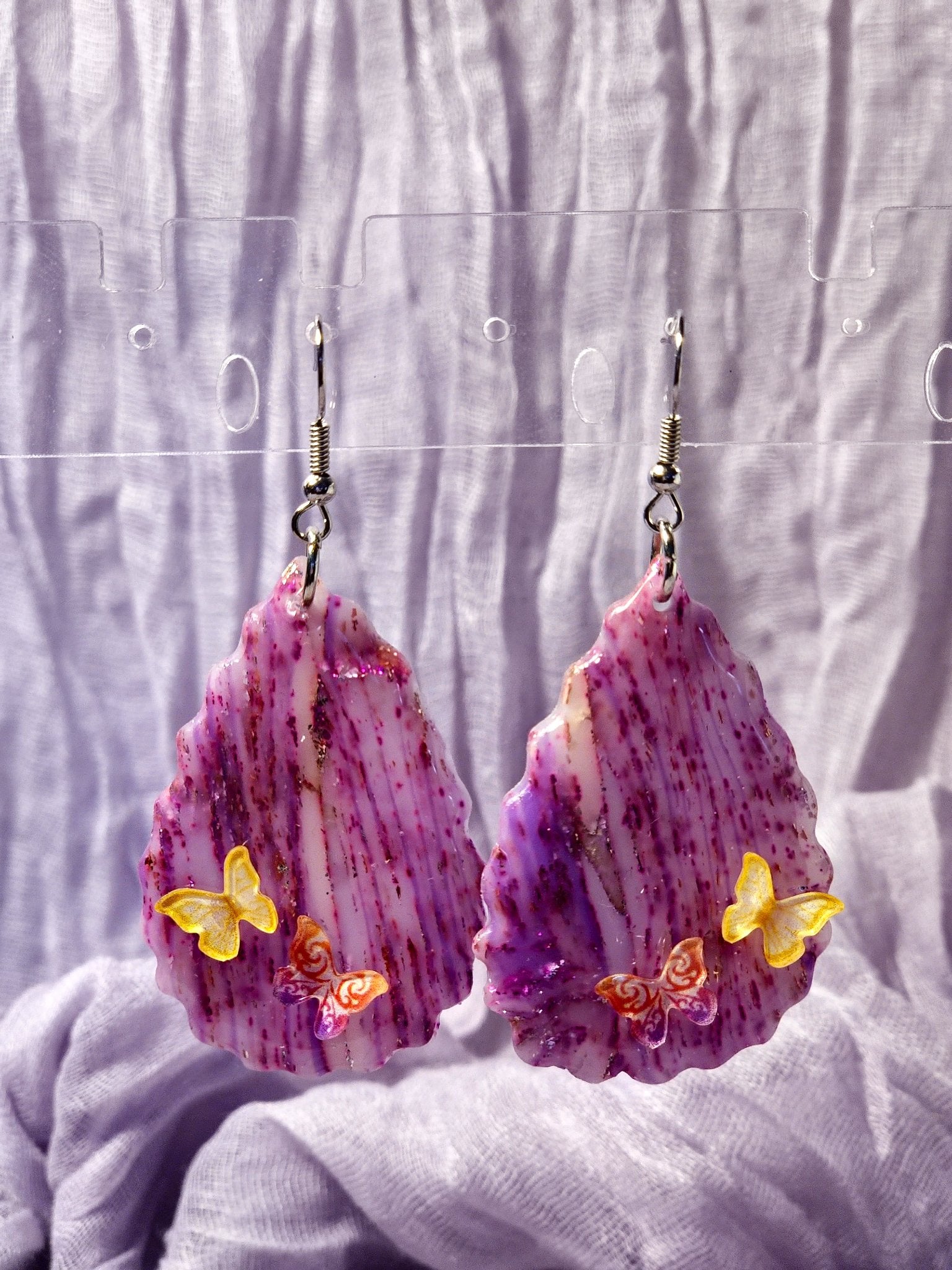 Butterflies on Magenta Stripes Earrings - 1